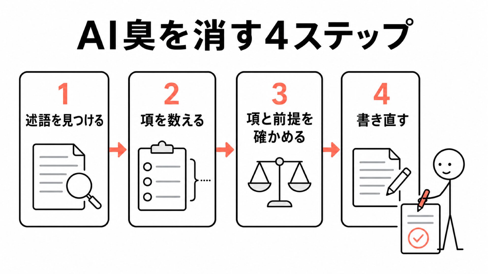 AI臭を消す4ステップ：述語、項、前提を確認して書き直す流れ